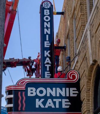 Retro goes vertical with second marquee install at Bonnie Kate Theater