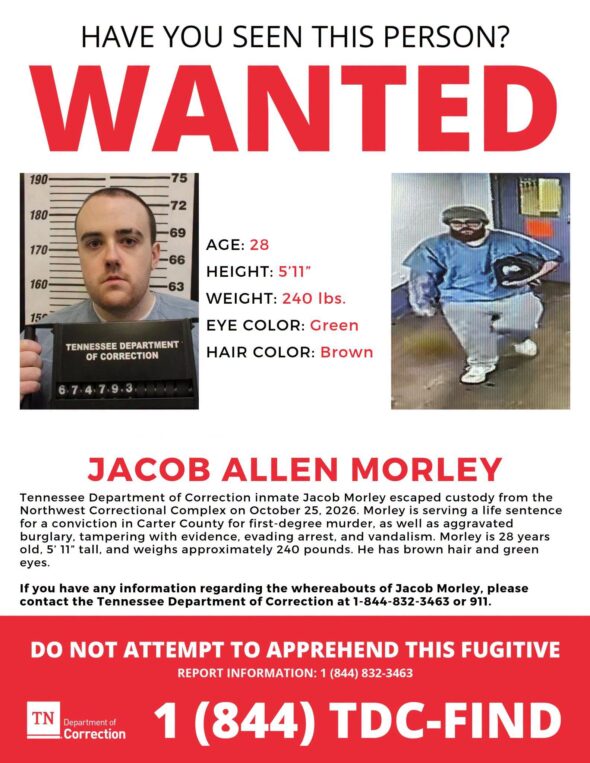 Man convicted of Carter County murder escapes from prison in West TN